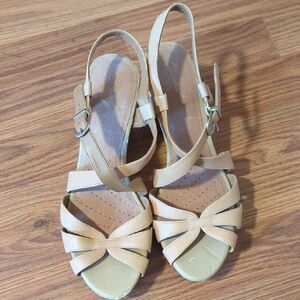 Clarks Tan Wedge Cork Sandals